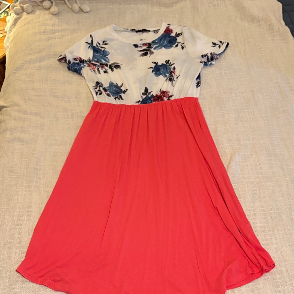 Floral Bodice Pink Midi Dress